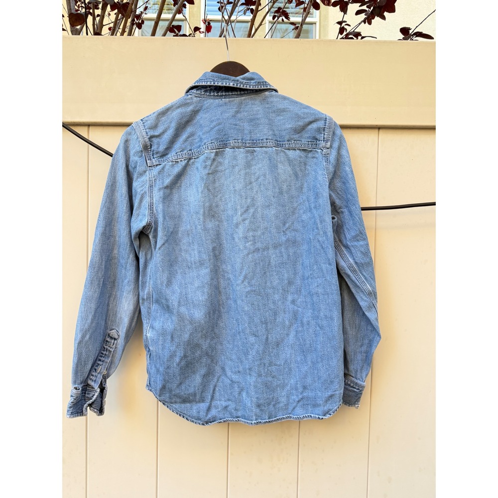 Lauren Jeans Co Ralph Lauren Distressed Denim Button Down Shirt Light Wash Blue - Picture 4 of 5